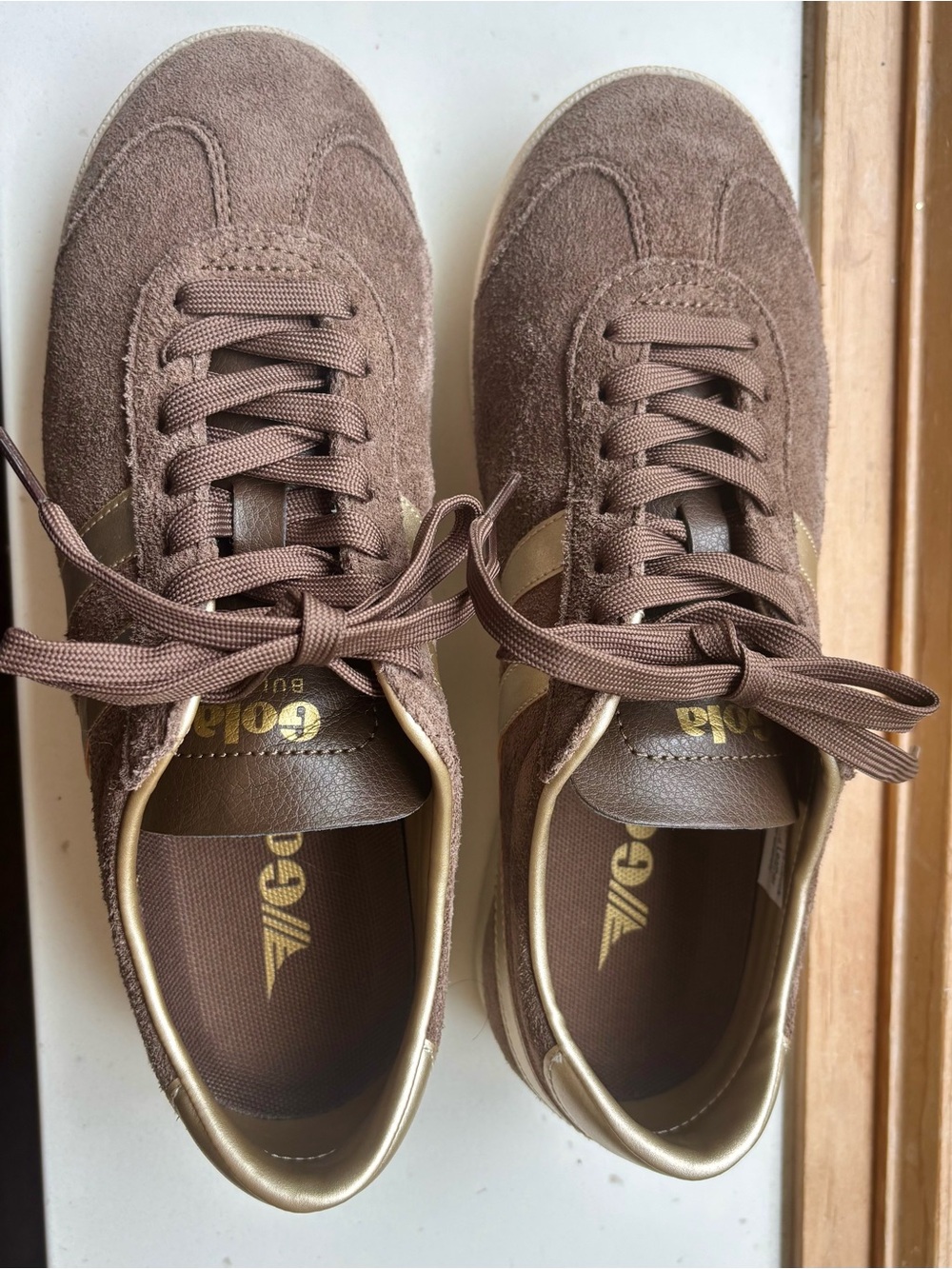 Gola Bullet Pearl Womens Trainer Shoes Sz 8.5 Dark Brown Suede Lace Up Sneakers